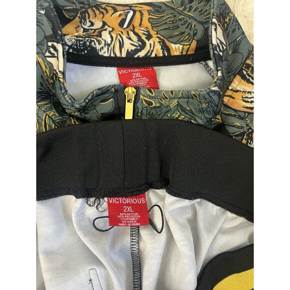 Victorious Mens Green Floral Tiger Track Pants & Jacket Track Suit Set Size 2X - Picture 11 of 16